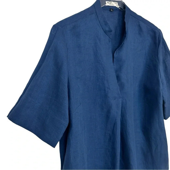 MARVIN BROWNE LONDON Spitalfields Navy Blue‎ Linen Shift Dress Pockets L - Picture 5 of 12